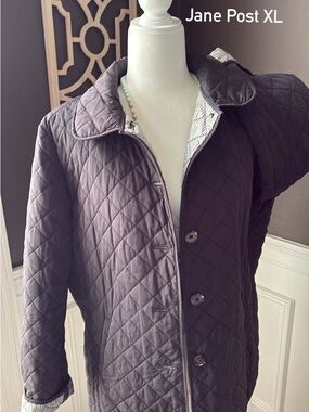Jane Post Quilted Women's Jacket in black with pinstripes liner XL